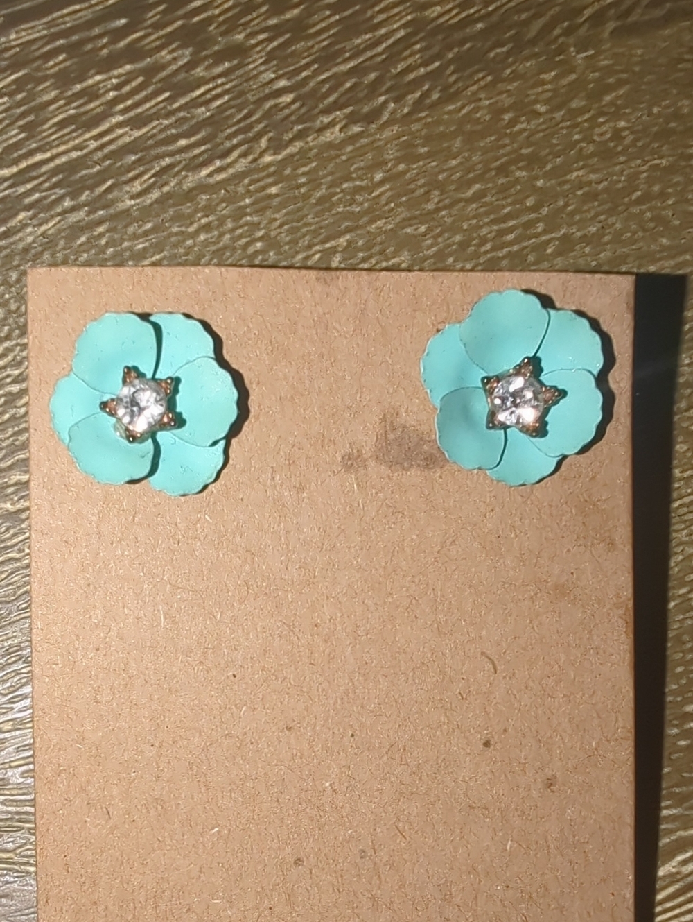 Aqua Flower Stud Earrings with Center Crystal